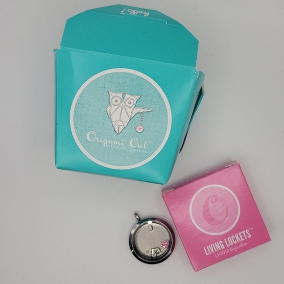 Origami Living Lockets Charm Pendant Necklace with MOM and pink heart - Picture 3 of 8